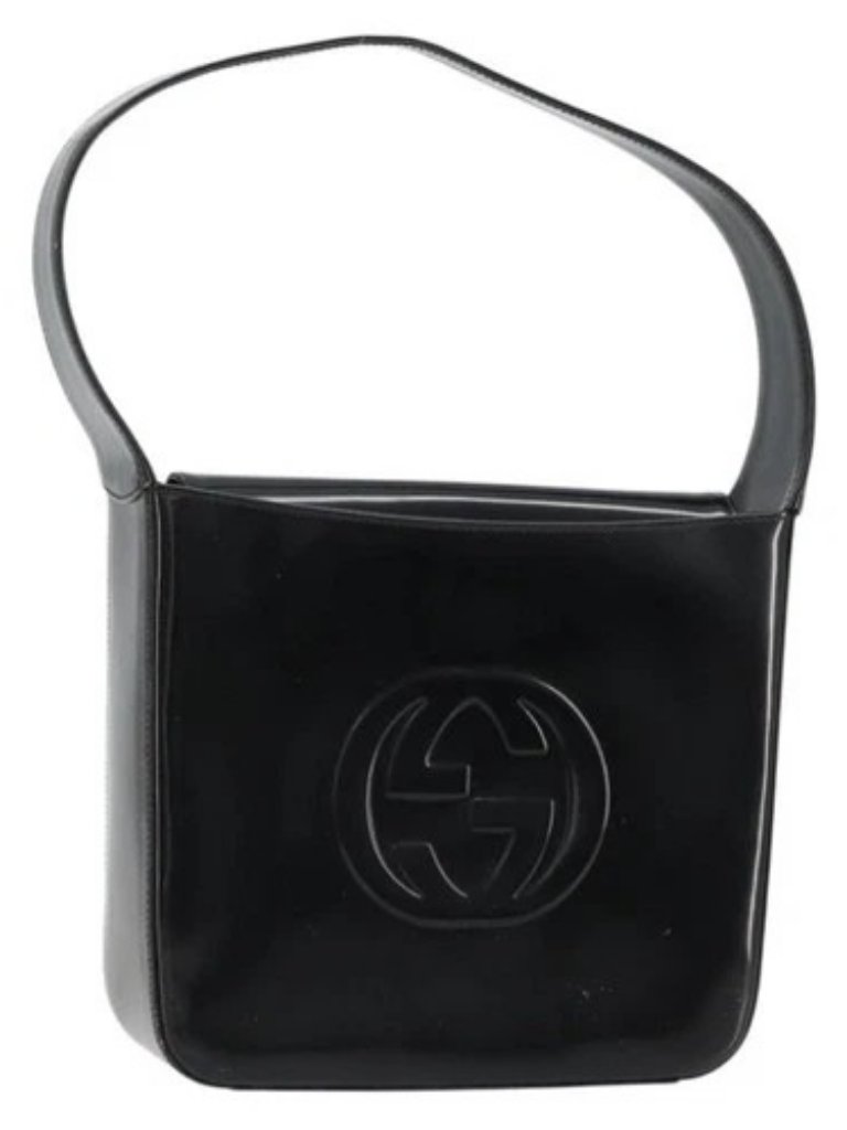 Gucci Shoulder Bag Patent Leather Black Silver 000 1013 0506 Auth 182360